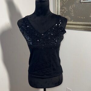 Willi Smith Black Sequin / beaded detail sweater tank top V neck Women'’s Sz M